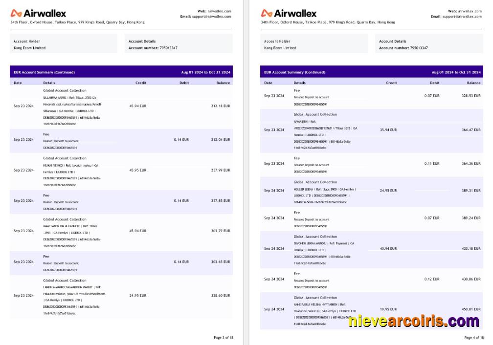 Hong Kong Airwallex Limited account statement, 18 pages 2